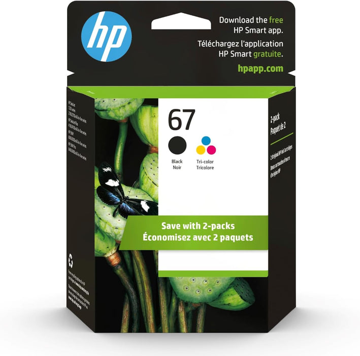 HP 67 Black/Tri-Color Standard Yield Ink Cartridge, 2/Pack (3YP29AN#140)