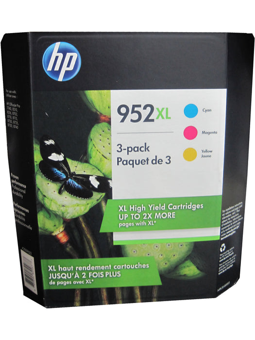 HP 952XL High Yield Original Ink Cartridges, Cyan/Magenta/Yellow, 3 Pack-N9K30BN